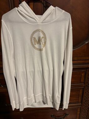 Michael Kors White Hooded Knit Top with Gold Stud Logo